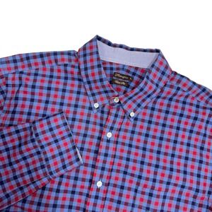 J. McLaughlin Mens‎ XL Trim Fit Red Blue Gingham Check Long Sleeve Shirt Preppy